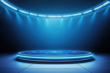 Poster - Futuristic Sports Arena Concept in 3D Rendering with High-Tech Lighting Effects