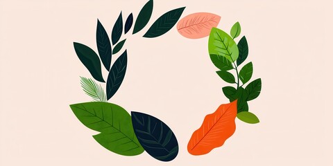 Poster - A vibrant circular arrangement of various leaves in different shades and shapes, set against a soft, neutral background.