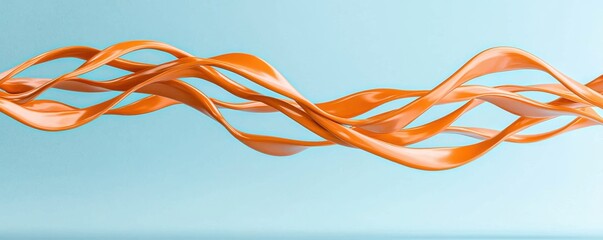 Poster - A flowing, abstract design of orange ribbons against a light blue background, evoking a sense of movement and creativity.