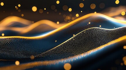 Poster - A futuristic and ethereal digital landscape with undulating waves of luminous particles glowing trails and vibrant chromatic energy