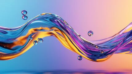 Poster - A vibrant and mesmerizing abstract surreal 3D artwork featuring dynamic waves ripples and floating splashes of colorful liquid in a visually striking composition