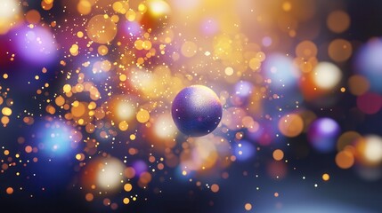 Poster - Captivating abstract surreal 3D artwork featuring a mesmerizing floating sphere surrounded by a dynamic display of colorful particles lights and shimmering bokeh effects