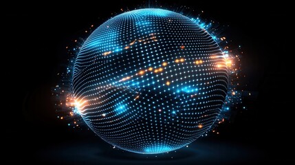 Poster - Glowing digital sphere composed of interconnected particles representing a complex global network of information and communication technology