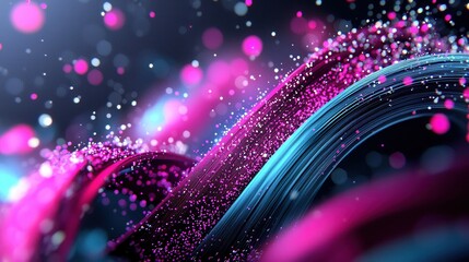 Poster - Captivating abstract composition of vibrant neon inspired waves and shimmering bokeh lights creating a dreamlike futuristic atmosphere