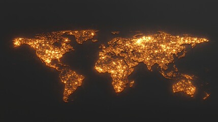 Fototapete - A glowing map of the world illuminated by lights, showcasing urban areas against a dark background.