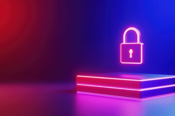Poster - Futuristic Concept of Holographic Encryption Lock in Neon Colors for Cybersecurity Design