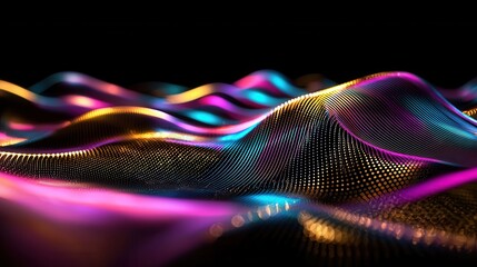 Poster - A mesmerizing digital artwork featuring a dynamic undulating wave of vibrant prismatic colors that evoke a futuristic surreal atmosphere