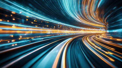 Poster - A high speed futuristic transportation hub with dazzling neon lights blurred motion and a sense of technological energy and momentum