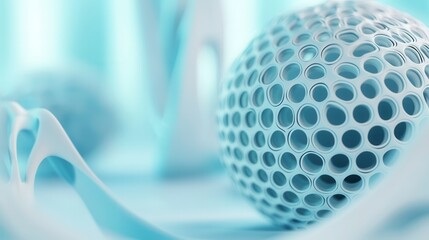 Poster - A futuristic abstract image showcasing a smooth blue wireframe sphere composed of intricate interconnected points against a minimalist technological backdrop
