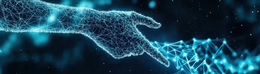 Poster - Digital Hand Connection Concept for Home Buying Process in Futuristic Technology Environment