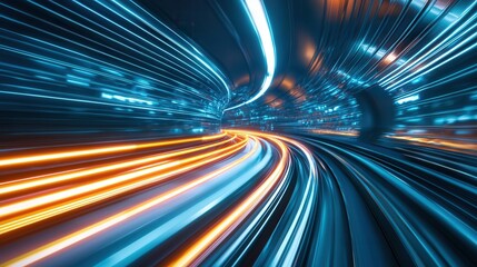 Poster - Blurred streaks of light and energy rushing through a vast futuristic tunnel evoking a sense of speed power and technological advancement