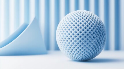 Poster - a minimalist abstract image featuring a smooth glossy blue wireframe sphere composed of a geometric 