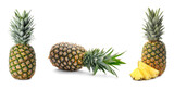 Fresh tasty pineapples isolated on white, set