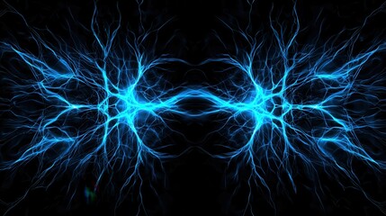 Poster - Captivating abstract digital network structure with dynamic luminous blue energy flows and electric patterns against a dark backdrop