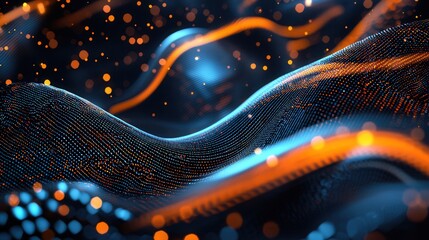 Poster - A captivating digital abstract design featuring vibrant orange and blue glowing waves creating a dynamic and futuristic visual effect