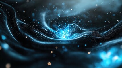 Poster - A mesmerizing digital landscape filled with swirling luminous particles and dynamic energy beams creating a surreal and futuristic hyperspace environment