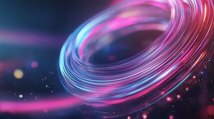 Poster - Captivating abstract image of a dynamic swirling digital wave pattern with a mesmerizing neon pink and blue glow creating a futuristic and ethereal visual effect
