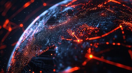 Poster - Vibrant digital network of data and information flows across the surface of the Earth illuminating the planet with a bright interconnected web of technological innovation and global connectivity