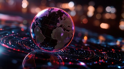 Poster - A captivating futuristic visualization of the Earth surrounded by a luminous intricately connected neural network of big data waves
