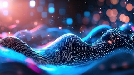 Poster - captivating digital technology waves glowing in a dynamic abstract composition with a vibrant futuri
