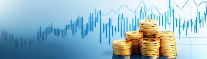 Poster - Profitable Investment Concept in 3D on Podium with Market Graph and Coins Background