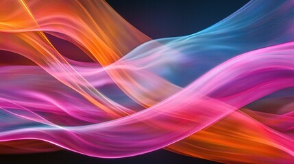 Poster - Vibrant and dynamic futuristic image depicting a data transfer concept with swirling neon like energy patterns and ethereal undulating waves of color and light