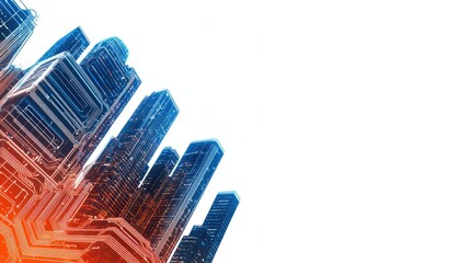 Poster - Futuristic Smart City Concept with Isolated Skyscrapers on Clean White Background