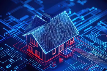 Poster - Futuristic Smart Home Automation Concept in 3D Rendered Visualization with Digital Wiring