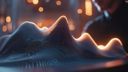 Poster - Mesmerizing digital landscape featuring glowing blue and orange curves waves and lines that create a futuristic abstract representation of data and technology