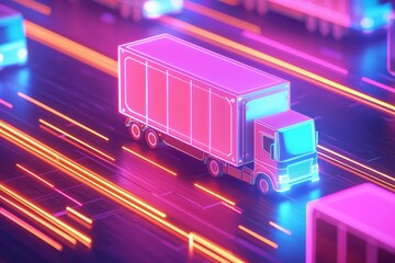 Poster - Futuristic Smart Logistics Concept with 3D Rendered Autonomous Delivery Truck in Motion