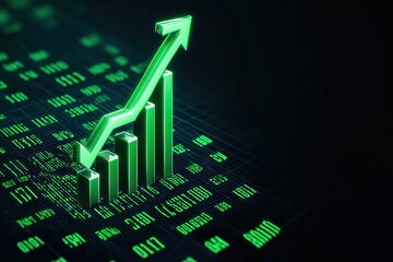 Poster - Glowing Holographic Stock Market Growth Concept with Increasing Graph and Data Visualization