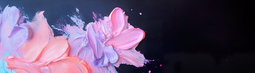 Poster - Futuristic flowers bloom in a bold acrylic painting featuring thick brushstrokes and fluorescent colors. The design captivates with its soft-focus style, ideal for modern art enthusiasts