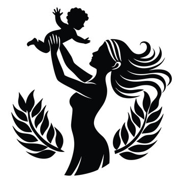 A beautifully designed black silhouette vector featuring a mother lifting her child with love and care. Perfect for Mother’s Day greeting cards, holiday clipart, and family-themed artworks