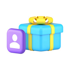 Poster - Personal gift contact congratulations holiday birthday celebration 3d icon realistic vector illustration. Present box festive package event anniversary send receive surprise special offer badge