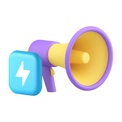 Poster - Warning advertising shopping sale public message megaphone 3d icon realistic vector illustration. Important announcement bullhorn advice alarm communication information breaking news