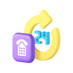 Poster - Call center always available customer support service 3d icon realistic vector illustration. 24 hours client help assistance feedback identification advice phone communication information consultation