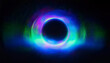 © GTNA73 - Neon glow blurred blue-green color round mystical teleport. Neon color geometric circle on the black background.