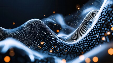 Poster - a captivating digital showcasing glowing blue technology waves flowing and intertwining in a dynamic
