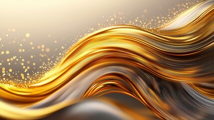 Poster - Captivating golden waves surging and swirling in a mesmerizing display of abstract luminous elegance and dynamic motion