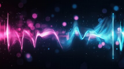 Poster - vibrant and luminous neon sound waves pulsing with energy and motion against a dynamic digital inspi