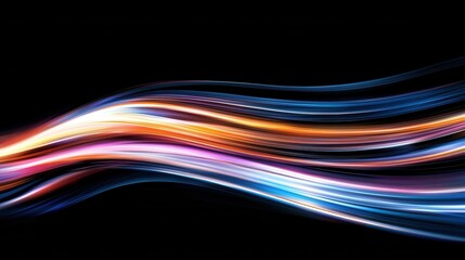 Poster - Vibrant and mesmerizing abstract design featuring dynamic neon wave lines in a harmonious blend of gold pink and blue hues creating a captivating bokeh effect