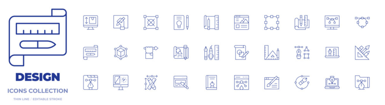 Design icons collection. Thin Line icons, editable stroke. cube, vector, graphic tool, edit tools, transform, creative process, drawing, graphic design