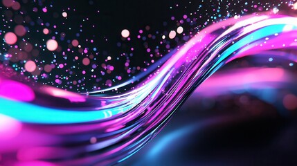 Poster - Mesmerizing abstract composition of glowing undulating pink and blue neon waves with a luminous bokeh effect creating a futuristic and dynamic visual experience
