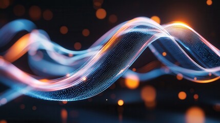 Poster - glowing luminous waves of digital data and information flowing and moving dynamically across an abst