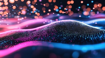 Poster - A mesmerizing abstract backdrop featuring undulating glowing waves of vibrant pink and blue hues creating a captivating and futuristic visual experience