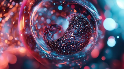 Poster - A captivating and mesmerizing abstract image featuring a transparent glass bubble filled with vibrant glowing and shimmering bokeh like reflections
