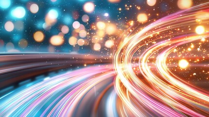 Poster - Vibrant and dynamic abstract image featuring high speed neon wave lines that trail and swirl with a sense of luminous energy and motion
