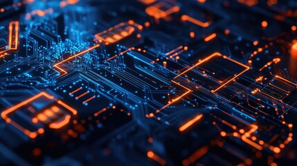 Poster - Abstract Circuit Board: Neon Glow, Digital Technology, Futuristic Design