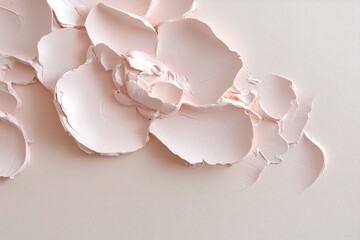 Poster - Intricately crafted acrylic painting showcases soft pink peonies with three-dimensional petals against a neutral beige backdrop, evoking elegance and luxury