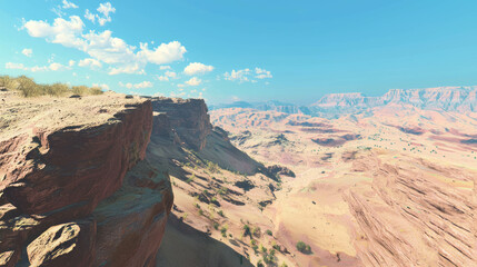 Poster - Aerial view of expansive barren desert landscape under blue sky